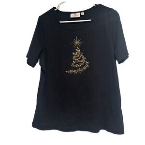 Quaker Factory Bedazzled Christmas Short Sleeve Shirt